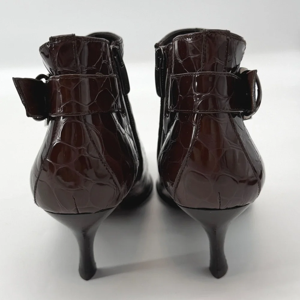 Donald J Pliner Womens‎ Brown Croc Embossed Patent Leather Ankle Booties 10M